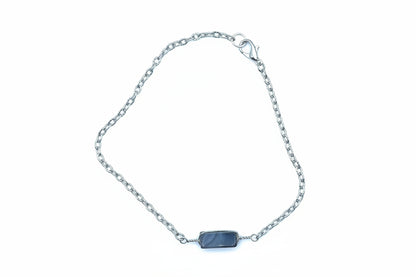 Agate Anklet - Rectangle Centerpiece Bead - Silver Chain with Lobster Clasp