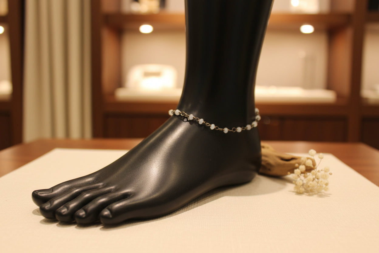 Ocean Whisper: Blue Faceted Bead & Bronze Anklet
