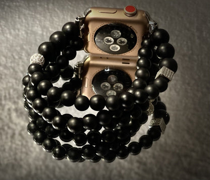 The Executive: Black Onyx Beaded Apple Watch Band