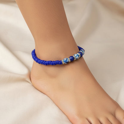 Celestial Sparkle: Capri Blue Diamond Faceted Glass Anklet