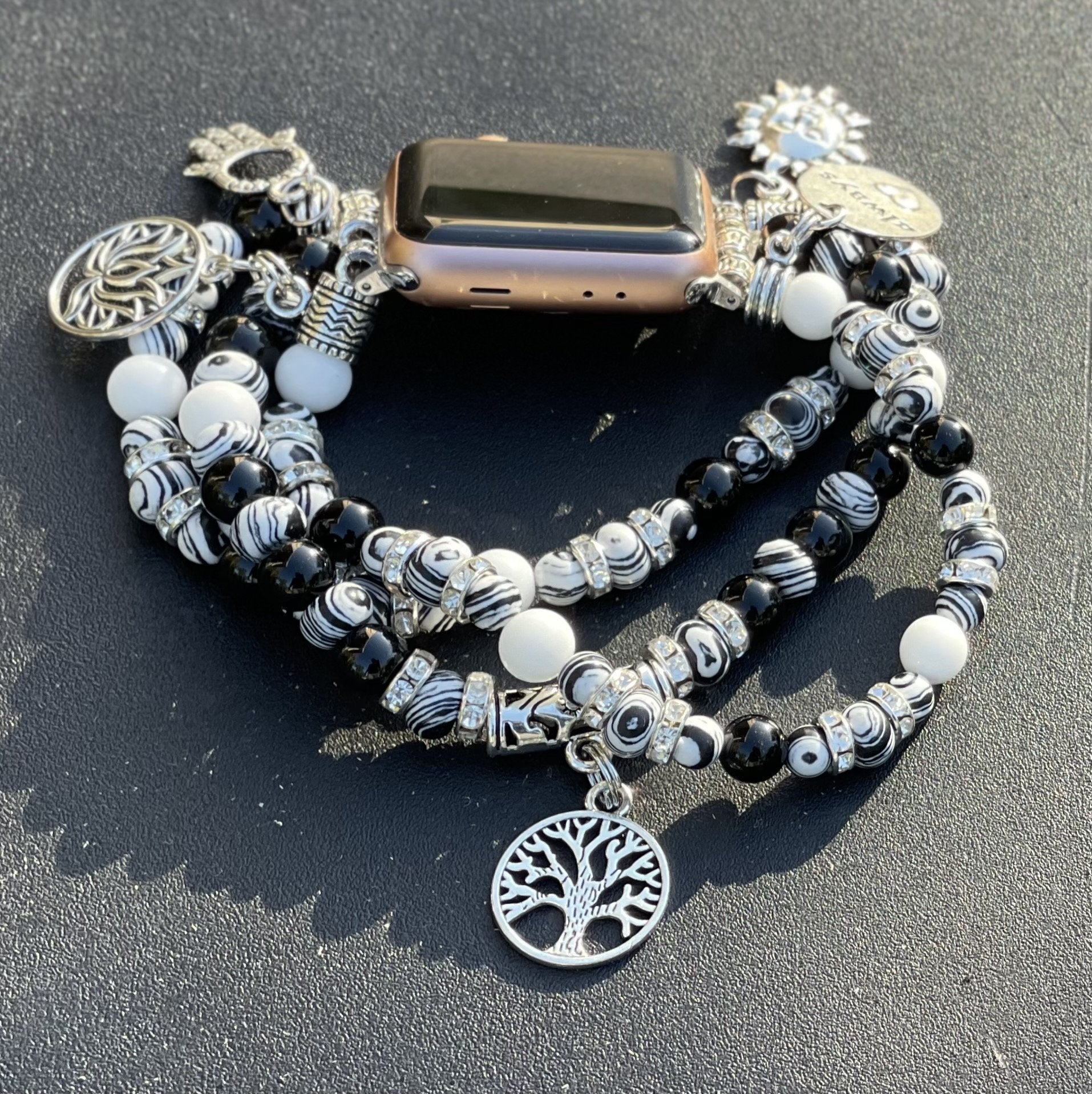 Black and White Malachite Apple Watch Band - E-monaejewels "LLC"