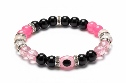 Evil Eye Bracelet - 8mm Beads with Rhinestone Spacers - Choose Your Color