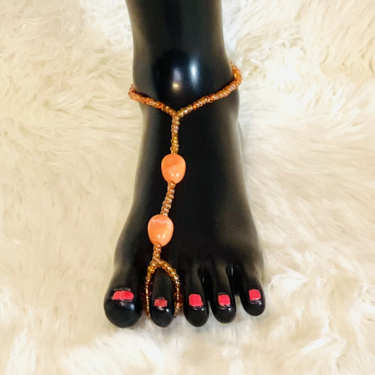 Handmade Jewelry for your feet barefoot sandals orange seed beads - E-monaejewels "LLC"