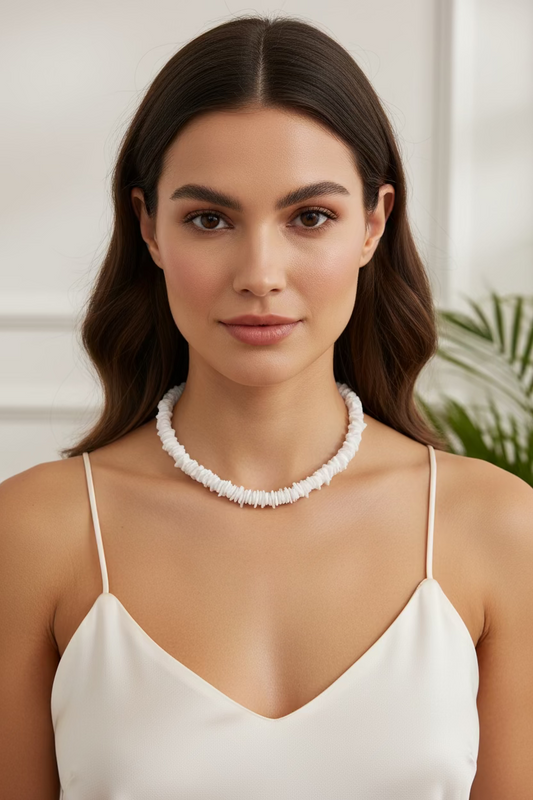 White Shell Chip Necklace - Puka Style - Purity & Ocean Energy