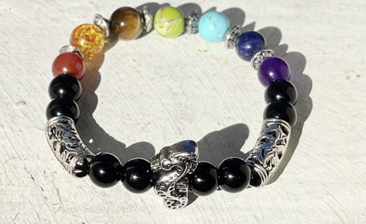 7 Chakra Sea Horse Bracelet - Healing Gemstone & Onyx Stone- E-Monae Jewels "LLC"